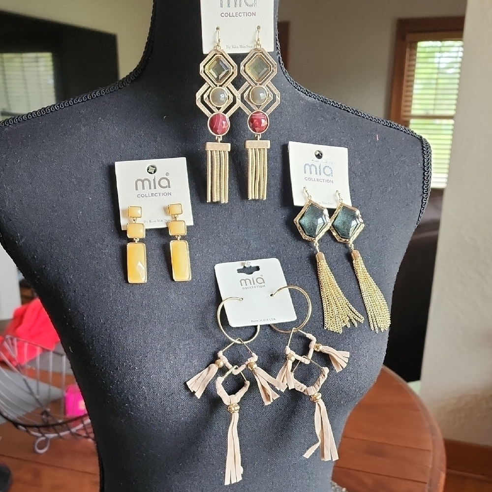 MIA Gold and Red Geometric Earrings